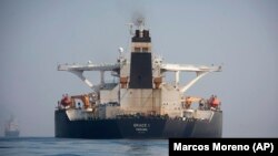 GIBRALTAR -- A stern view of the Grace 1 super tanker in the British territory of Gibraltar, August 15, 2019