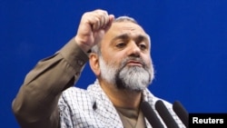 Mohammad Reza Naghdi, commander of Baseej militia at the time, speaks during Friday prayers at Tehran University, 26Nov2010
