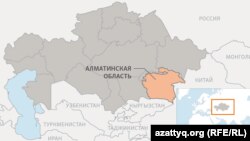 Алматинская область на карте Казахстана.