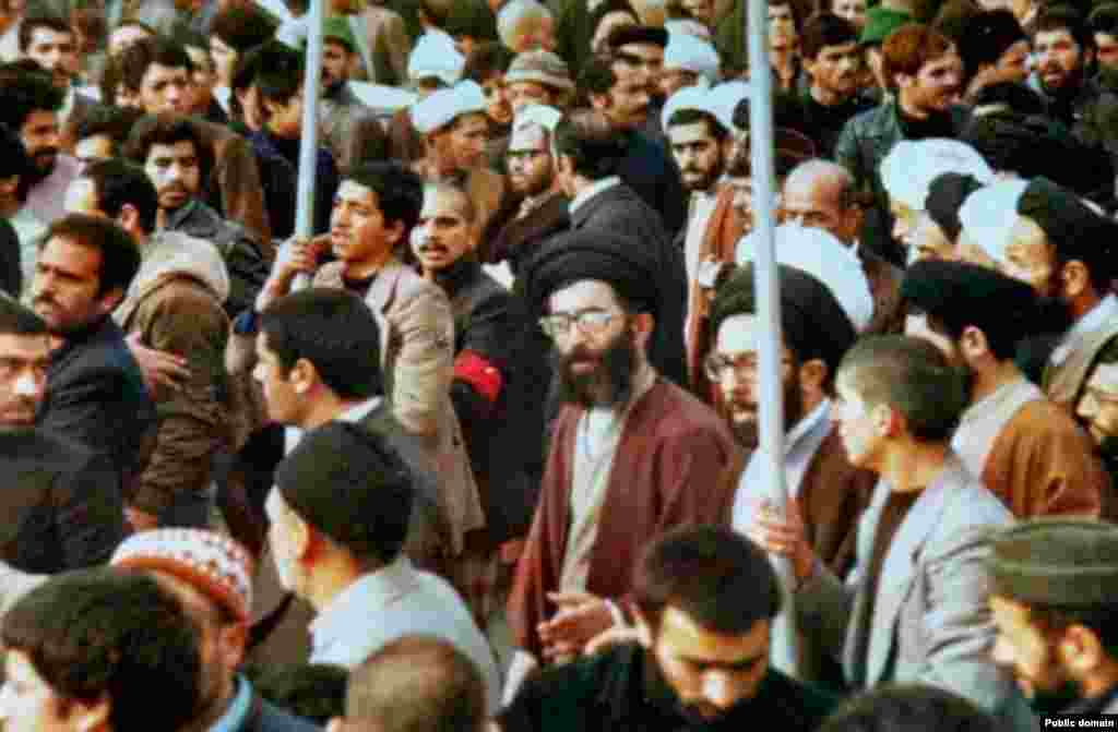 Ali Khamenei (center right), now the supreme leader of Iran, protests in Mashhad during Iran's 1979 Islamic Revolution.