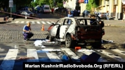 Місце вибуху автомобіля, у якому їхав журналіст Павло Шеремет, 20 липня 2016 року