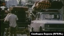 A still from video footage of ethnic Turks being expelled from Bulgaria, at the border with Turkey, in 1989.