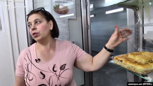Armenia - Dalita Degirmenjian, a Syrian Armenian woman, speaks to RFE/RL in her pastry bakery in Yerevan, 30Jun2017.