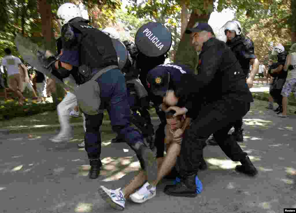 Police said at least 10 protesters were arrested and several marchers were injured. 