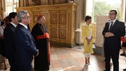 Vatican - Armenian Ambassador Mikael Minasian (R) speaks at an event during President Serzh Sarkisian's visit to Rome, 19Sep2014.