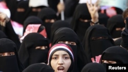 Yemen -- Women attend an anti-government demonstration in the southern city of Taiz, 12Apr2011