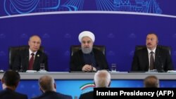 نشست ولادیمیر پوتین، حسن روحانی و الهام علیاف در ایران در سال ۹۶