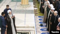 Tehran Friday Prayer Imam Ali Movahedi Kermani greeting dignitaries at the Friday Prayer ceremonies. September 20, 2019