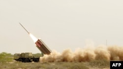 A short-range nuclear-capable ballistic missile is launched from an undisclosed location in Pakistan.