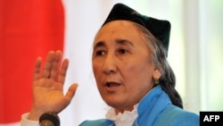 The exiled president of the World Uyghur Congress, Rebiya Kadeer, delivers the opening speech at the 4th World Uighur Congress in Tokyo on May 14.