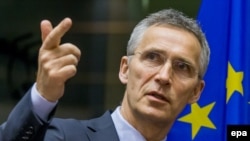 Jens Stoltenberg tokom obraćanja Evropskom parlamentu u Briselu 3. maja 2017.