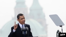 Presidenti Barack Obama gjatë fjalimit në Pragë, 5 prill 2009.