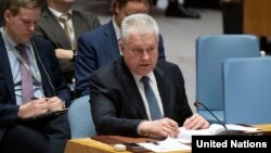 Постійний представник України в ООН Володимир Єльченко на засіданні Ради безпеки, Нью-Йорк, 12 лютого 2019 року