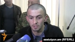 Armenia - Arsen Khojoyan, a resident of Verin Karmiraghbyur border village, speaks to journalists in Yerevan after being freed by Azerbaijan, 10Apr2014.