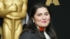 Sharmeen Obaid-Chinoy from the Oscar-nominated documentary short subject A Girl in the River: The Price of Forgiveness poses at a reception ahead of the upcoming 88th Academy Awards ceremony in Beverly Hills on February 24.