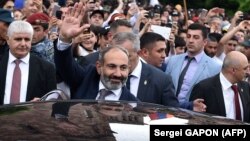 ARMENIA - Armenian opposition leader and the newly elected prime minister Nikol Pashinyan leaves after addressing the crowd in Yerevan's Republic Square on May 8, 2018