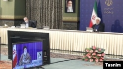 Supreme Leader Ali Khamenei joining coronavirus meeting via video link. May 10, 2020