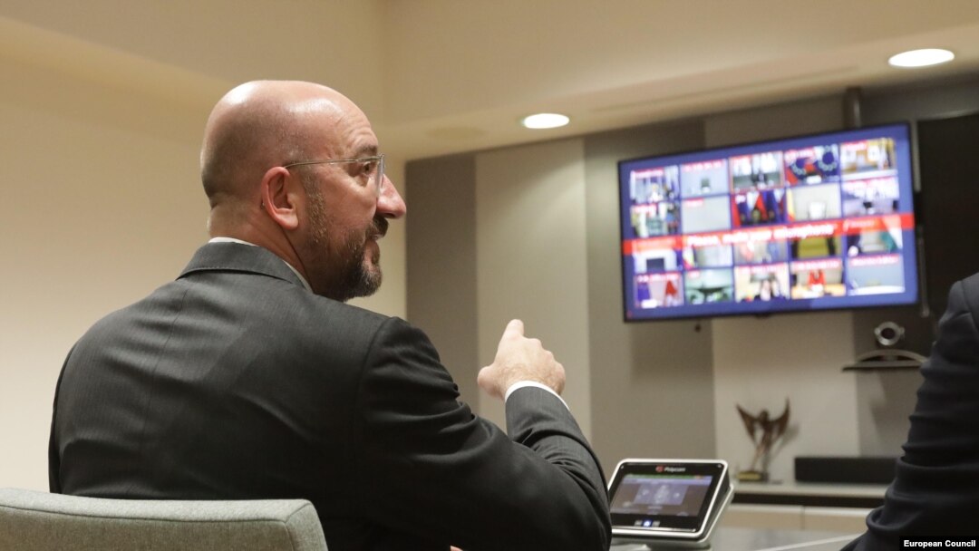 Charles Michel na video konferenciji lidera EU oko mjera u vreme pandemije, mart 2020