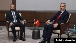 Turkey - Turkish Foreign Minister Hakan Fidan and his Armenian counterpart Ararat Mirzoyan meet in Istanbul, October 18, 2024.