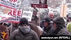 Armenia - Members of the New Armenia opposition alliance rally outside the Court of Appeals to demand the release of fellow activist Gevorg Safarian, Yerevan, 25Jan2016.