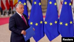 Hungarian Prime Minister Viktor Orban arrives for a summit of European Union leaders in Brussels on May 30.
