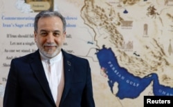 Iranian Foreign Minister Abbas Araqchi attends a press conference at the Iranian Embassy in New Delhi on May 15.