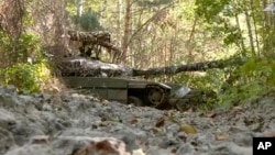 A Russian tank in the Kursk region earlier this week