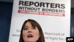 Делфин Хэгланд - глава американского отделения "Репортеров без границ" на презентации "Всемирного индекса свободы прессы"
