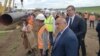 Бившият български премиер Бойко Борисов и президентът на Сърбия Александър Вучич инспектират строителството на "Турски поток" през България.