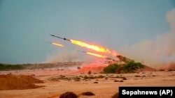 IRAN -- Missiles are fired in a Revolutionary Guard military exercise, July 28, 2020