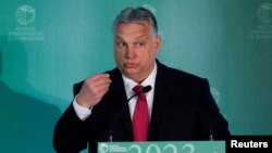 Prim-ministrul Viktor Orban, vorbind la o conferință economică la Budapesta. 