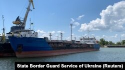 The Russian tanker, now called Nika Spirit and formerly named Neyma, which has been detained by the Ukrainian security services in the port of Izmayil.