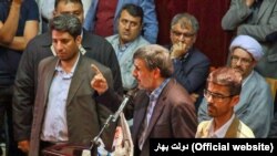 Former Iranian President Mahmoud Ahmadinejad speaking in a meeting in the city of Tabriz on Thursday May 31, 2018.