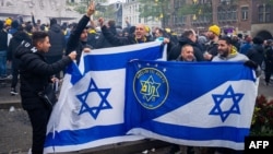 Maccabi Tel Aviv supporters in Amsterdam ahead of the game against Ajax. 