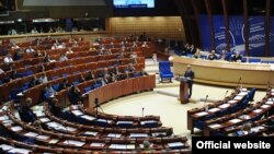 France - Armenian President Serzh Sarkisian speaks at the Council of Europe's Parliamentary Assembly, Strasbourg, 22Jun2011.