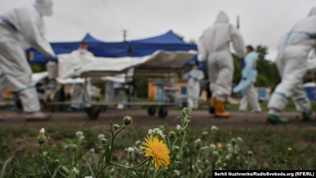 Ukraine -- Repatriation of servicemen of the Ukrainian Armed Forces to Ukraine, morgue, body inspection, 31Jul 2025