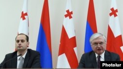 Armenia - Foreign Minister Edward Nalbandian and his Georgian counterpart Mikheil Janelidze at a news conference in Yerevan, 25Mar2016.