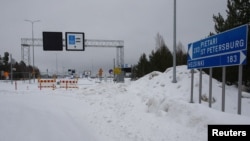 Barriers are placed at the closed Vaalimaa border checkpoint between Finland and Russia in Virolahti, Finland, in January.