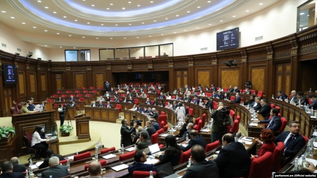 Lawmakers in session in the parliament in Yerevan on March 24