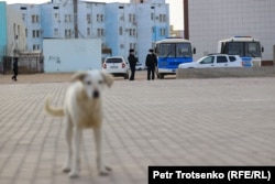 Полицейские на центральной площади Жанаозена. Мангистауская область, 16 декабря 2021 года