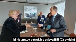 Bisera Turković, šefica diplomatije BiH, i Sergej Lavrov, ministar inostranih poslova Rusije, prilikom susreta u ruskom gradu Sočiju 21. decembar 2021.