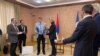 Nagorno-Karabakh - French presidential candidate Valerie Pecresse (center) visits the Center for Francophonie in Stepanakert, December 22, 2021.