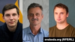 RFE/RL journalists Ihar Losik (left) and Aleh Hruzdzilovich (center) were added to the list on November 4, while another jailed correspondent for RFE/RL, Andrey Kuznechyk (right), was already on Belarus's list of extremists.