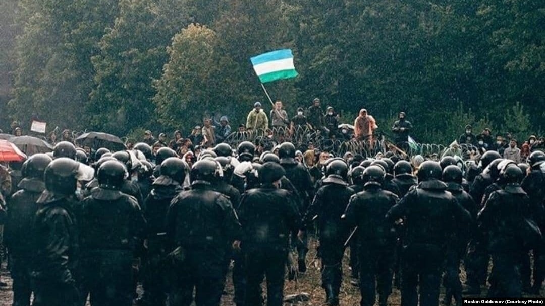 Протесты против промышленной эксплуатации горы Куштау в Башкортостане, Россия, август 2020 года.