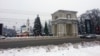 Moldova - winter, snow, minus 14 degrees cold, central square, Christmas tree, arch of triumph, Chisinau