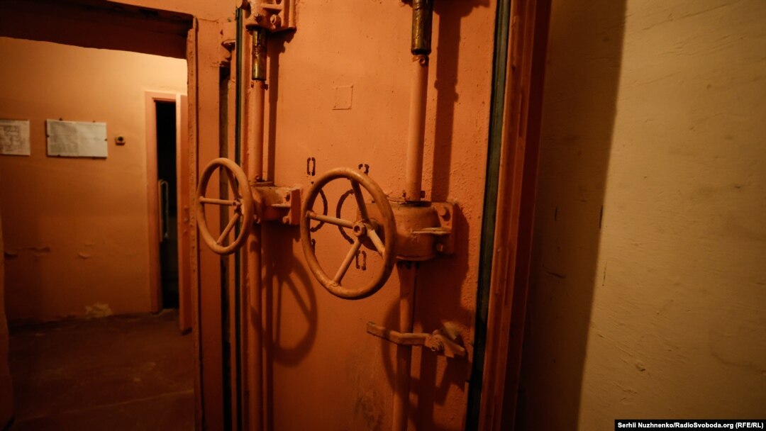 Airtight doors in an underground bomb shelter in Kyiv.