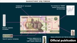 100000 сўмлик янги пул белгиси.