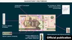 100000 сўмлик янги пул белгиси.