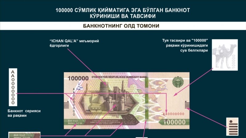 В Узбекистане выйдут в обращение новые банкноты номиналом 50 000 и 100 000 сумов