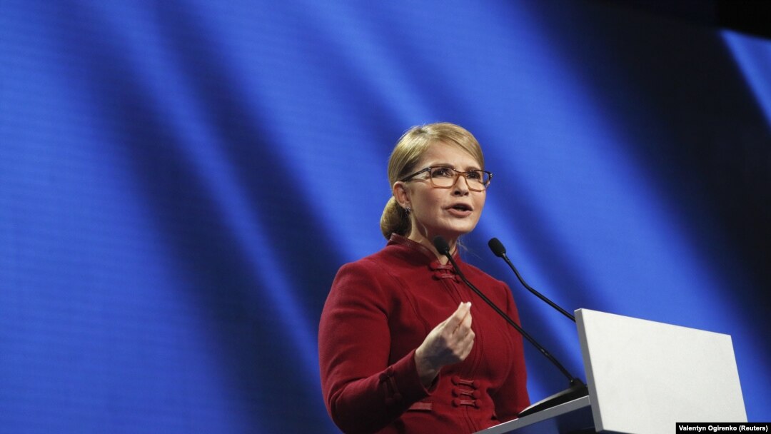 Yulia Tymoshenko addresses supporters during the Batkivshchyna party congress in Kyiv on January 22.